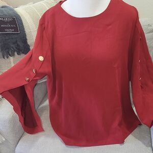 Chico's Women Size 3 Solid Popever Military Button Enamel RED Top. Us 16/18